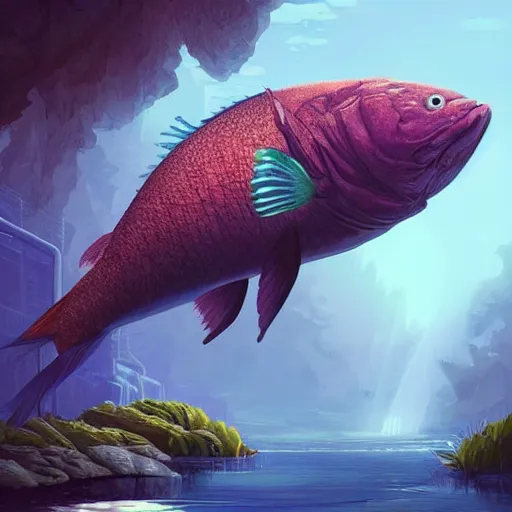 Prompt: a giant fish that is floating in the water, concept art by chris labrooy, trending on artstation, fantasy art, lovecraftian, 2 d game art, concept art