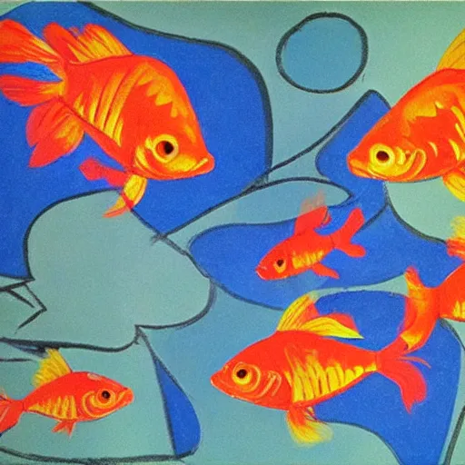 Prompt: goldfish's dancing by picasso