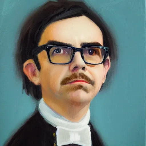 Prompt: oil painting portrait of rivers cuomo as a french aristocrat