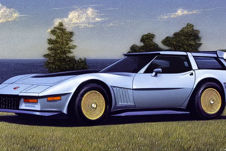 Prompt: intricate, 3 d, 1 9 8 4 shark nose c 4 corvette series two - door wagon estate, style by caspar david friedrich and wayne barlowe and ted nasmith.