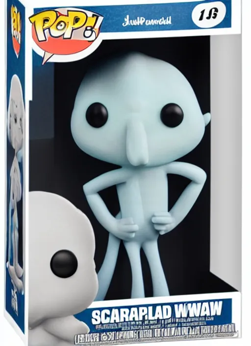 Image similar to funko pop figure of [ handsome ] squidward, chiseled jaw, sharp features, product photo