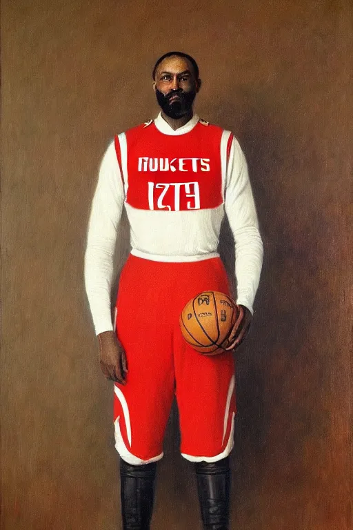 Image similar to full body portrait of the dictator of the houston rockets, 1 8 8 9, in full military garb, oil on canvas by william sidney mount, trending on artstation