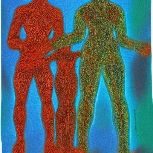 Prompt: dmt bodies. Mesh of human figures intertwined. earthen colors.