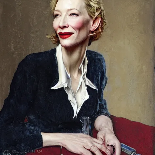 Image similar to painting of cate blanchett by Norman rockwell