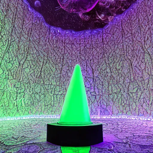 Image similar to A space wizard stand in front of giant, glowing crystal sits in the center of a dark room, Strange symbols line the walls, and a soft light glows from somewhere deep within the room, highly detailed, digital photo, HDRI, by christopher bretz and kael ngu, vivid colors, high contrast, 8k resolution, intricate, photorealistic, smooth, psychedelic color scheme, concept art, award winning, behance contest winner