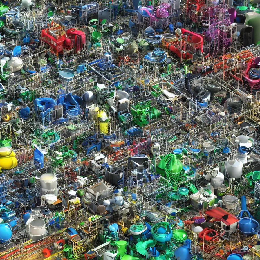 Prompt: realistic detailed 3D render of music, industries, toxic waste