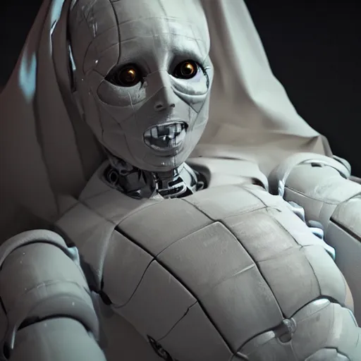 Image similar to robotic mummy, hyper realistic, highly detailed, cinematic lighting, octane render