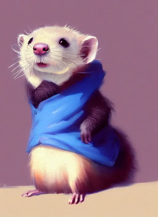 Prompt: very detailed masterpiece painting of a ferret wearing a fuzzy blue coat, portrait, artstation, concept art by greg rutkowski