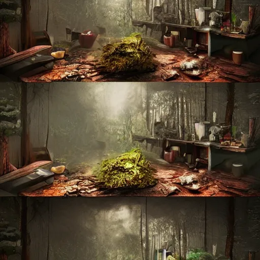 Prompt: a forest - themed kitchen, trending on artstation, hdr