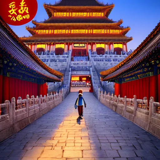 Prompt: winnie the pooh explores the forbidden city in china, award winning photgraphy, extremely detailed artstation 8 k sensual lighting epic composition