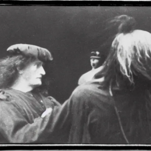 Image similar to a close - up old black and white photo, 1 9 1 3, depicting isaac newton wearing a big wig fighting gottfried leibnitz wearing a big wig in the streets of paris, rule of thirds, historical record