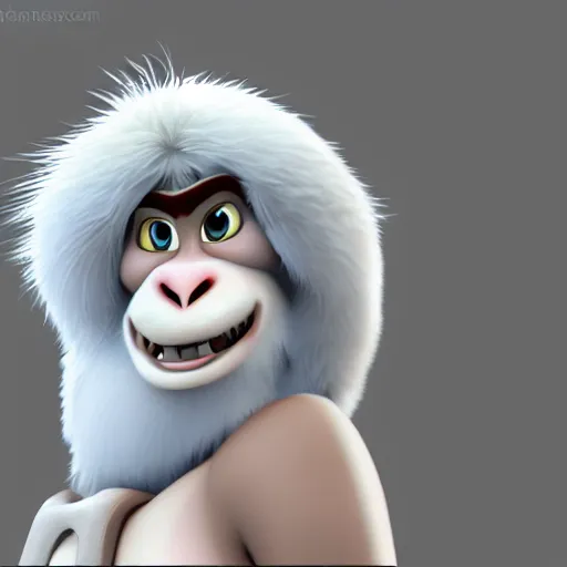 Prompt: the yeti, a white snow primate, in style of disney animation, expressive face, detailed face, detailed eyes, full body, feminine face, tracer overwatch, disney, pixar