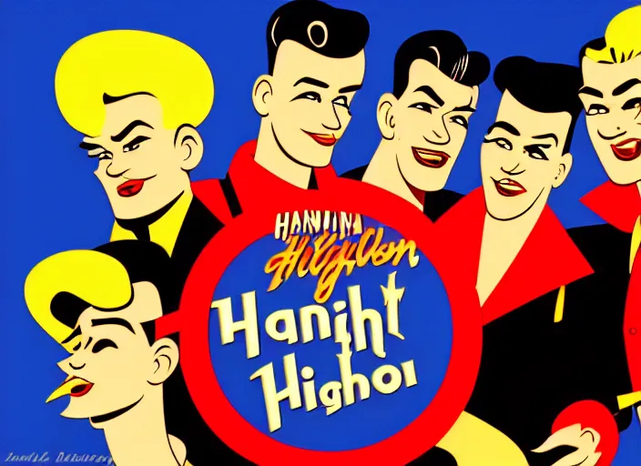 Prompt: rockabilly band 1950s, high detail, golden hour, 8K, by hanna barbera