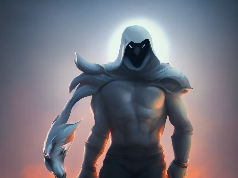 Image similar to moon knight mixed with fox, rpg reference, oil painting, trending on artstation, octane render, insanely detailed, 8 k, hd