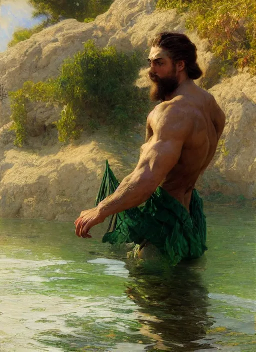 Prompt: detailed cinematic wide shot of muscular attractive young aztec man beard slim face symmetrical face tanskin green eyes white hair wearing sea clothes, ultra realistic, spring light, painting by gaston bussiere, craig mullins, j. c. leyendecker
