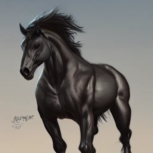 Image similar to an enormously muscular black - coated anthro horse at a research facility wearing skintight body armor, highly detailed, digital painting, artstation, concept art, illustration, art by artgerm, greg rutkowski, wlop