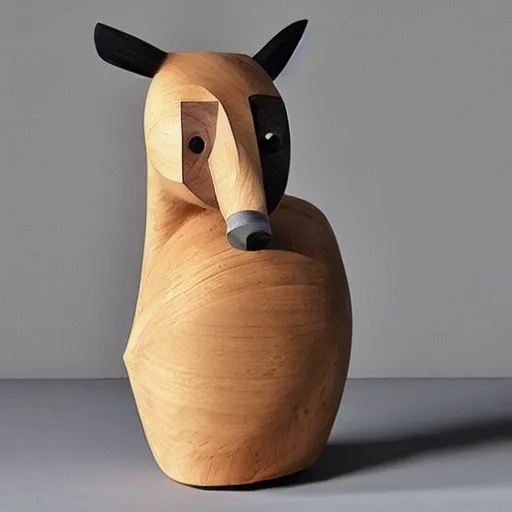 Prompt: A traditional wooden sculptures of an animal with a modern twist