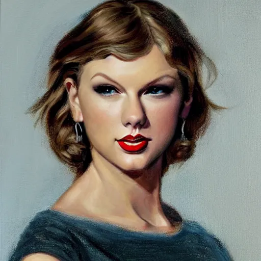 Image similar to Taylor Swift portrait painted by Normand Rockwell