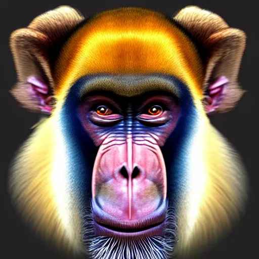 Prompt: digital art logo, gently smiling mandrill, big forehead, by Jonathan romeo , ultradetailed, trending on artstation,