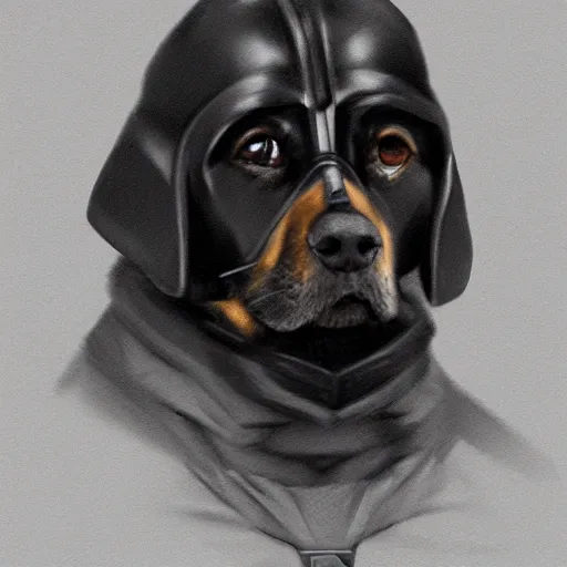 Image similar to cinematic portrait of dog vader, concept art, artstation