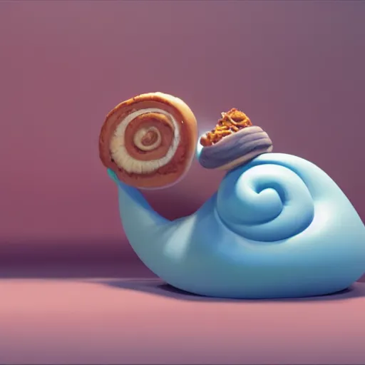 Image similar to cute cartoon snail with cinnamon roll shell, still from pixar movie, disney 3 d, 8 k, octane render