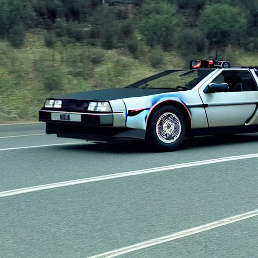 Prompt: a screenshot of the delorean traveling through time at 8 k