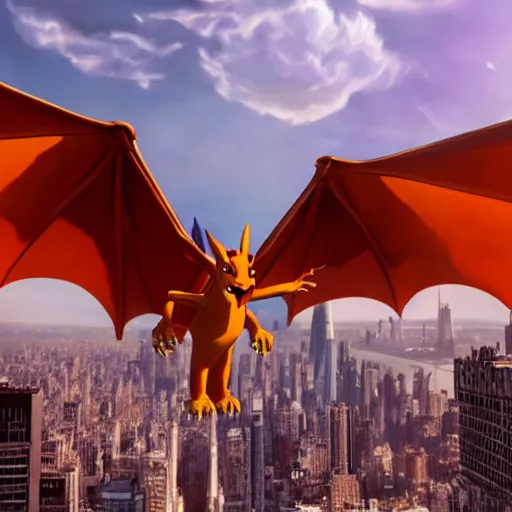 Image similar to charizard flying above new york, made by stanley artgerm lau, wlop, rossdraws, artstation, cgsociety, concept art, cgsociety, octane render, trending on artstation, artstationhd, artstationhq, unreal engine, 4 k, 8 k