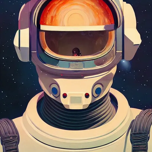 Prompt: Astronaut portrait half face robot,highly detailed, very coherent, painted by Francis Bacon and Edward Hopper, Wayne Barlowe, painted by James Gilleard, surrealism, airbrush, art by JamesJean