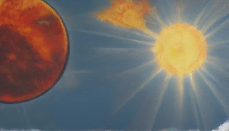 Image similar to the sun seen from earth with a hexagon in front, oil painting