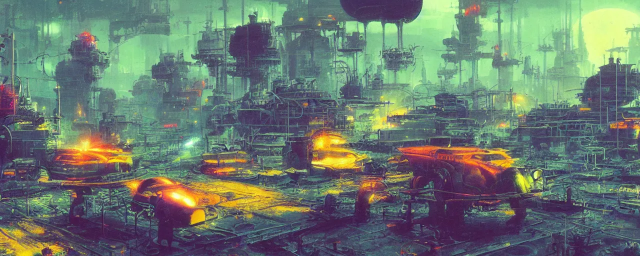 Image similar to ” radioactive hazard, [ by paul lehr, cinematic, detailed, epic, widescreen, opening, establishing, mattepainting, photorealistic, realistic textures, octane render ] ”