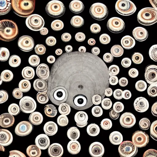 Prompt: a wheel covered in eyes