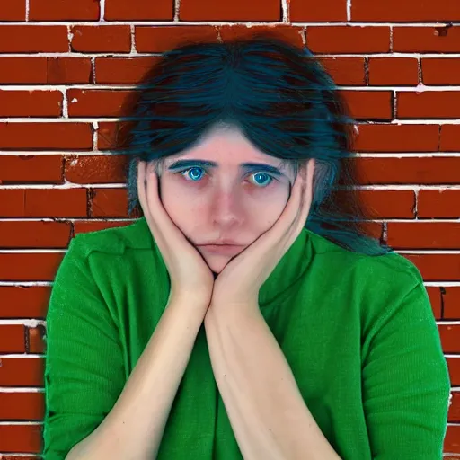 Image similar to kaleidoscopic unrealized portrait of a sad lady 2 0 years old, with brick