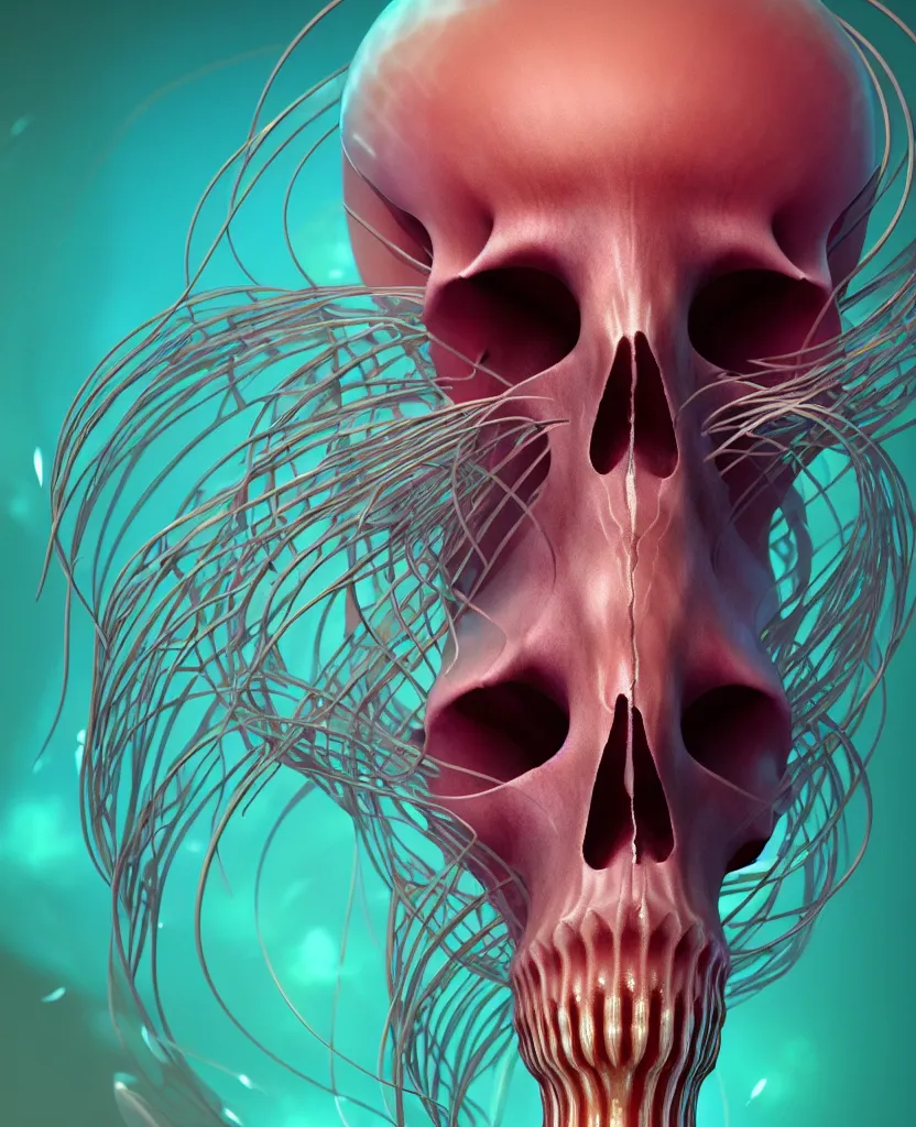 Image similar to goddess close-up portrait animal skull. jellyfish phoenix head, nautilus, orchid, skull, betta fish, bioluminiscent creatures, intricate artwork by Tooth Wu and wlop and beeple. octane render, trending on artstation, greg rutkowski very coherent symmetrical artwork. cinematic, hyper realism, high detail, octane render, 8k