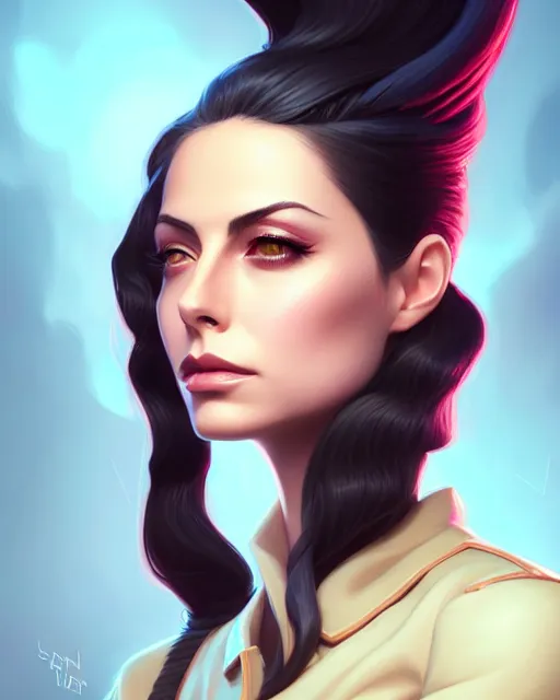 Image similar to a portrait of a beautiful willa holland pompadour long hair leather jacket, art by lois van baarle and loish and ross tran and rossdraws and sam yang and samdoesarts and artgerm, digital art, highly detailed, intricate, sharp focus, trending on artstation hq, deviantart, unreal engine 5, 4 k uhd image