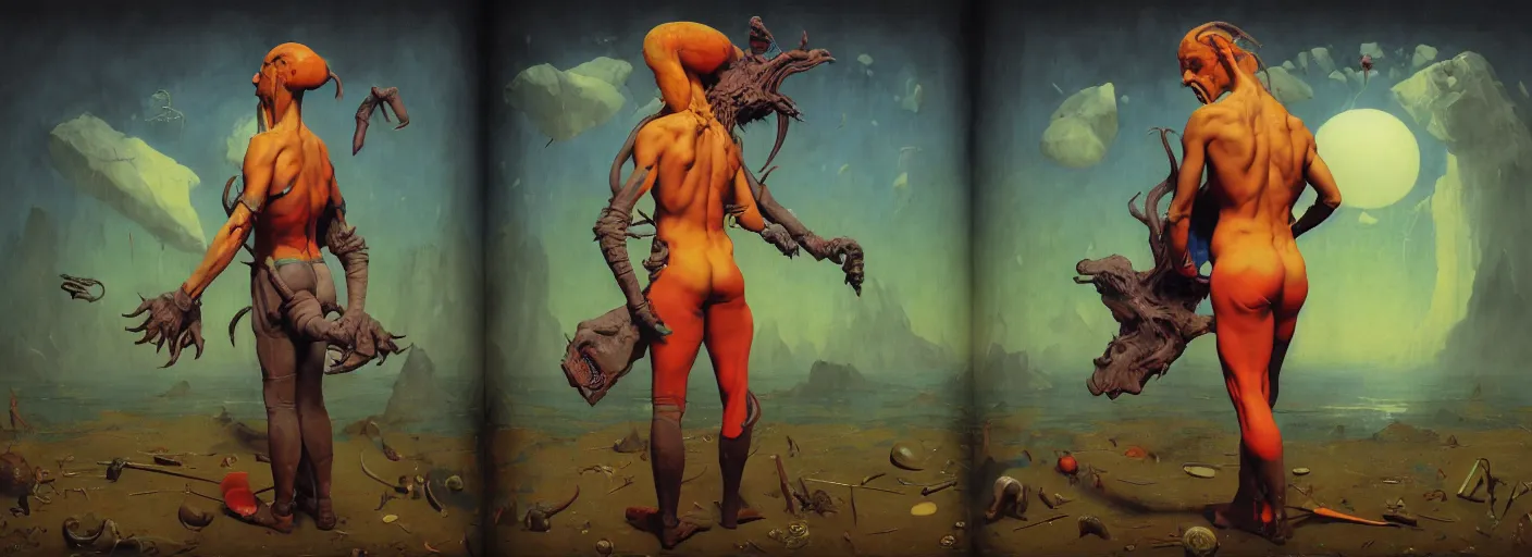 Image similar to full - body portrait surreal colorful clay fighting artstation rpg gerald brom god character concept art anatomy, action pose, very coherent and colorful high contrast masterpiece by norman rockwell franz sedlacek hieronymus bosch dean ellis rene magritte gediminas pranckevicius, dark shadows, sunny day, hard lighting, reference sheet white! background