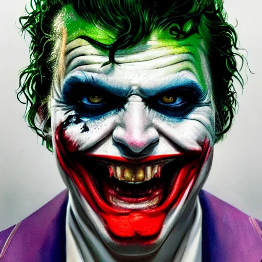 Prompt: full body pose, hyperrealistic mixed media painting of a the joker, dim volumetric lighting, 8 k, octane beautifully detailed render, extremely hyper detailed, intricate, epic composition, cinematic lighting, masterpiece, trending on artstation, very very detailed, masterpiece, stunning, hdr, smooth, sharp focus, high resolution, award, winning photo, dslr, 5 0 mm