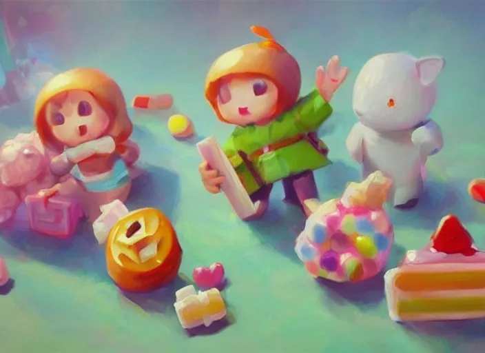 Image similar to concept art of cute candy mobs, oil painting by Jama Jurabaev, extremely detailed, brush hard, artstation, for AAA game, high quality