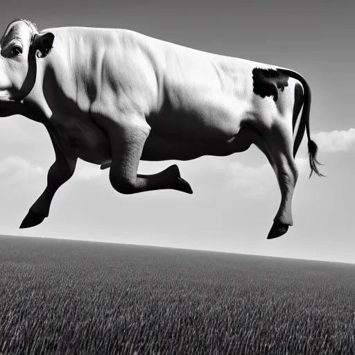 Prompt: a highly detailed ultra realistic photograph of a cow flying an airplane