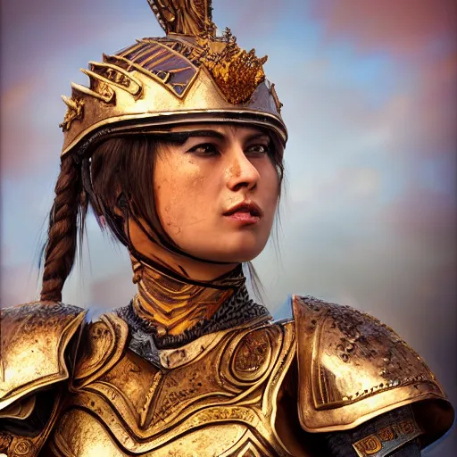 Image similar to cute warrior queen with malachite armour, highly detailed, 4k, HDR, smooth, sharp focus, hyper realistic, high resolution, award-winning photo