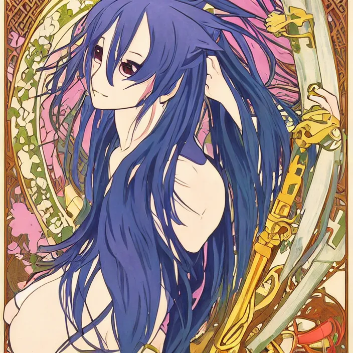 Image similar to portrait of rimuru tempest from that time i got reincarnated as a slime. art by alphonse mucha