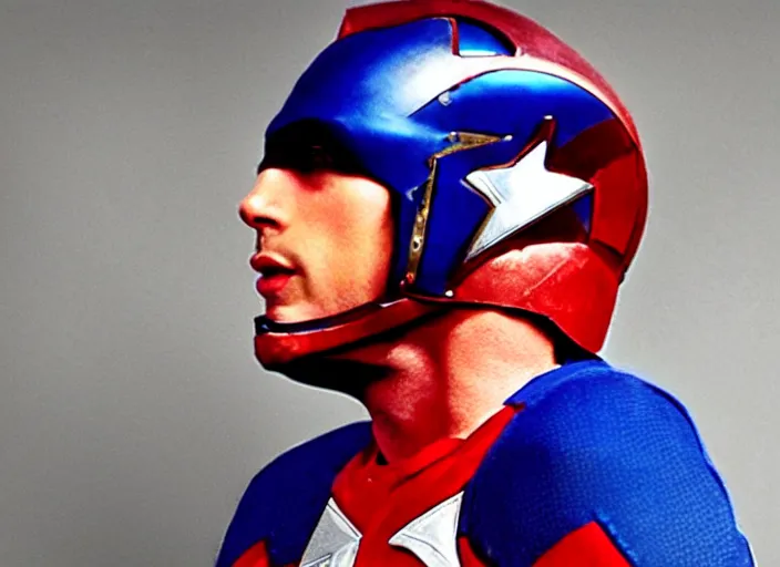 Image similar to young jerry seinfeld as captain america, photography