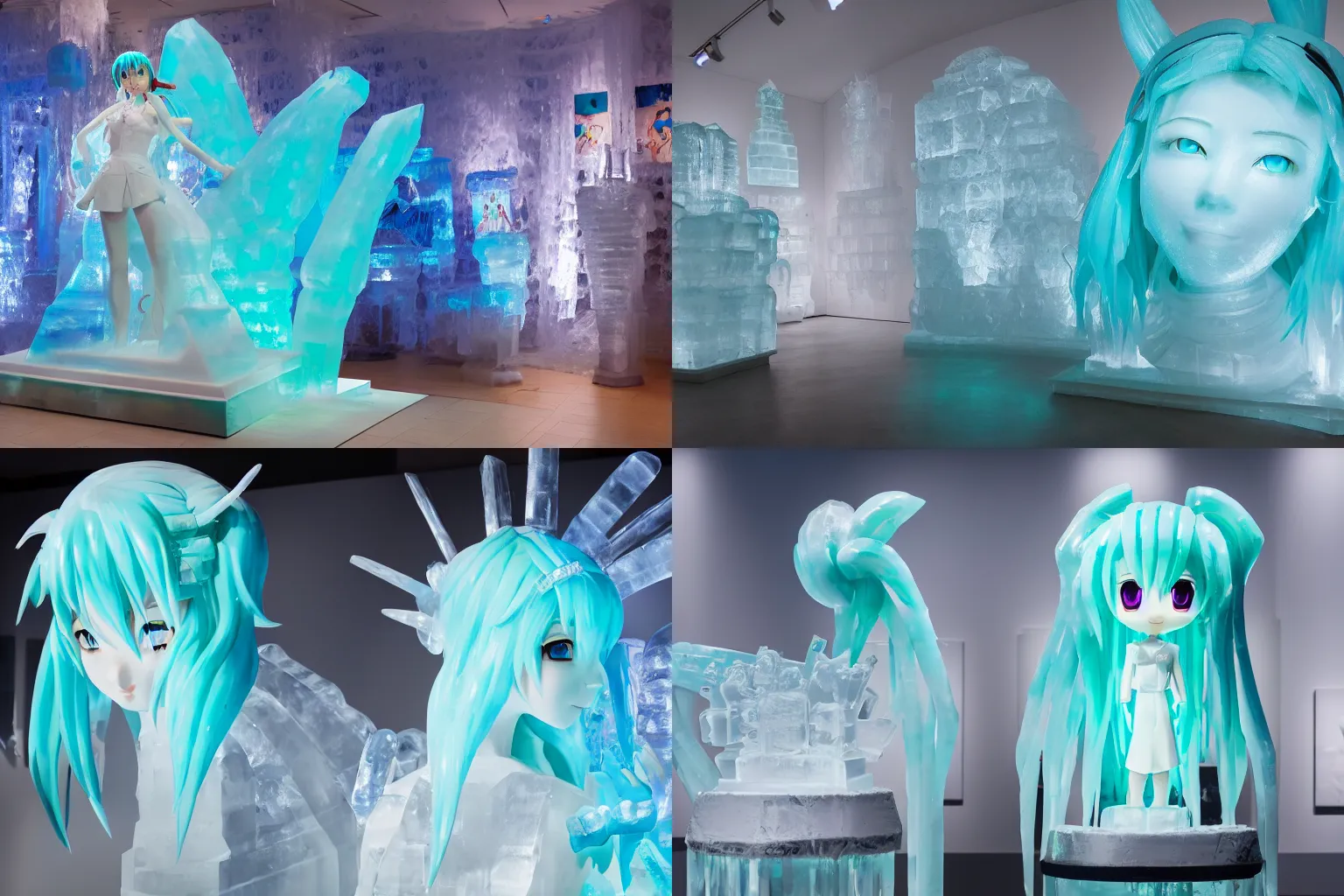 An Ice Sculpture Of Hatsune Miku In An Art Gallery 4K Stable Diffusion