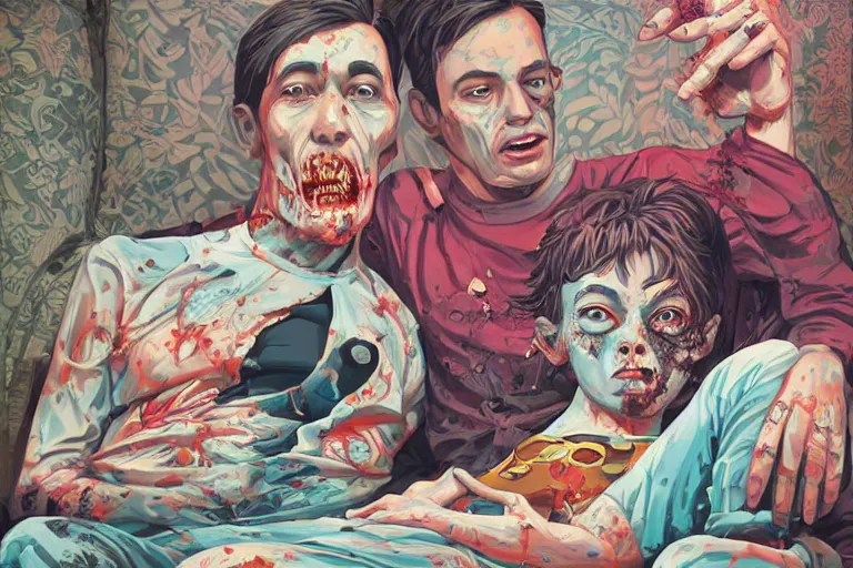Image similar to a zombie dad on the couch, Tristan Eaton, victo ngai, artgerm, RHADS, ross draws