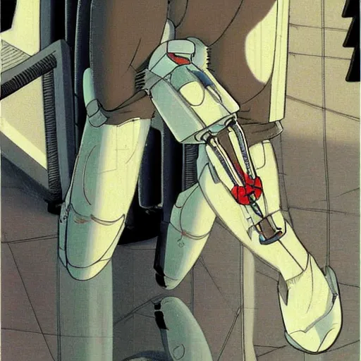Image similar to a cat with cybernetic legs, highly detailed, by satoshi kon + ghibli
