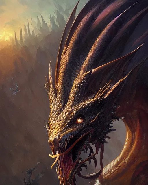 Image similar to curious dragon head with big eyes with starshaped blicks, scales, highly detailed, digital painting, artstation, concept art, sharp focus, cinematic lighting, illustration, art by artgerm and greg rutkowski