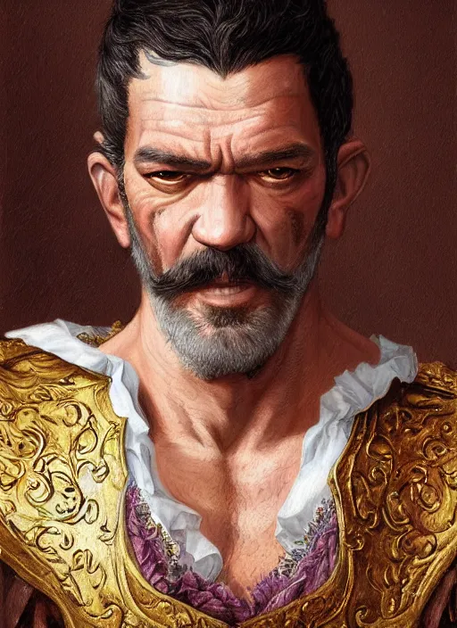 Prompt: portrait of antonio banderas as don quixote, digital art by eugene de blaas and ross tran, vibrant color scheme, intricately detailed, in the style of romanticism, cinematic, artstation, greg rutkowski