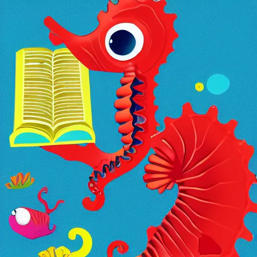 Image similar to a seahorse reading a book