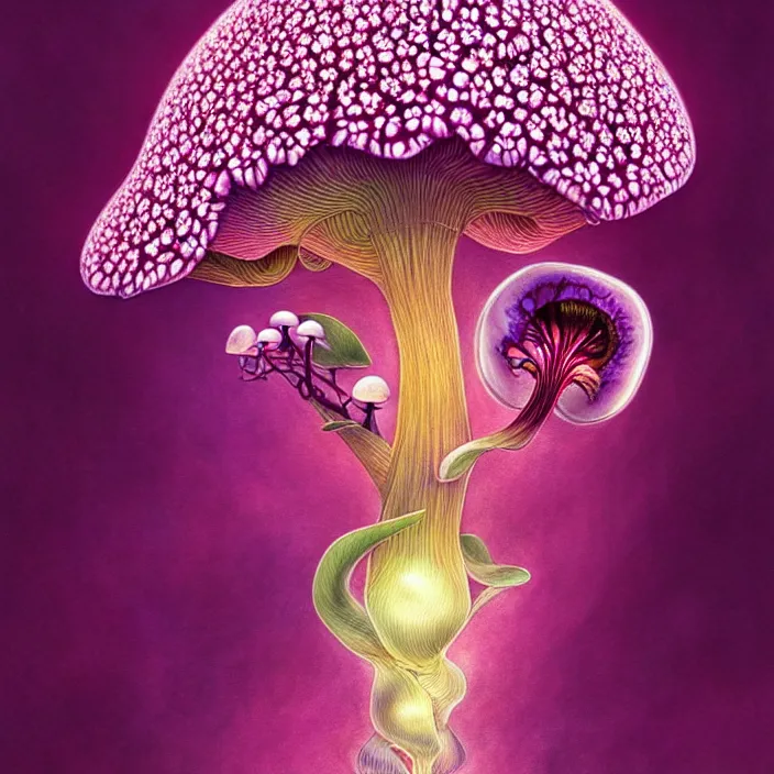 Prompt: extremely psychedelic organic embryo made of orchid and cherry blossom tree and mushroom, LSD embryo, diffuse lighting, fantasy, intricate, elegant, highly detailed, lifelike, photorealistic, digital painting, artstation, illustration, concept art, smooth, sharp focus, art by John Collier and Albert Aublet and Krenz Cushart and Artem Demura and Alphonse Mucha
