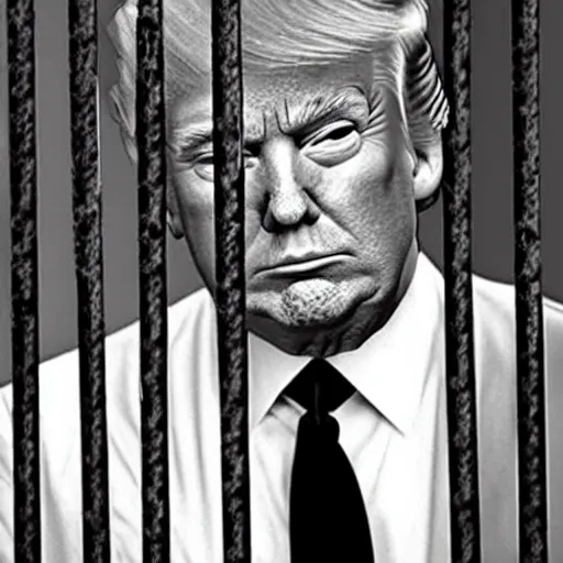 Image similar to donald trump behind bars in the style of an old western film, sad face, pouting