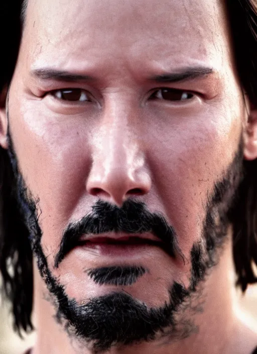 Image similar to close - up keanu reeves as a jedi, a red sand desert, moody lighting, 8 k, shallow depth of field, intricate detail,